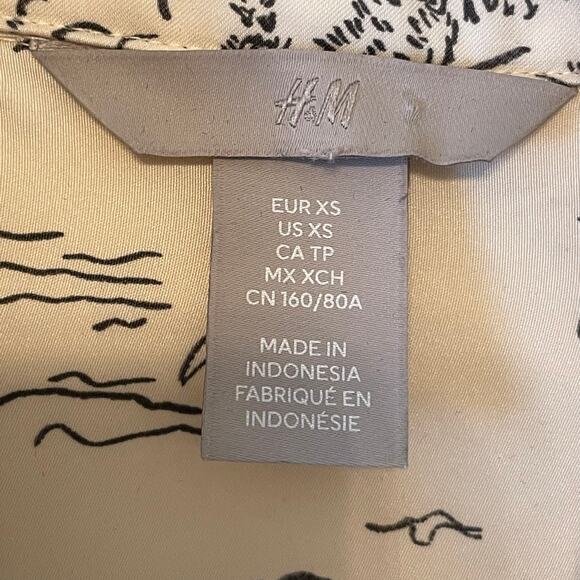 H&M M long sleeve button down tunic top oriental AOP cream AOP nature black - Picture 4 of 7